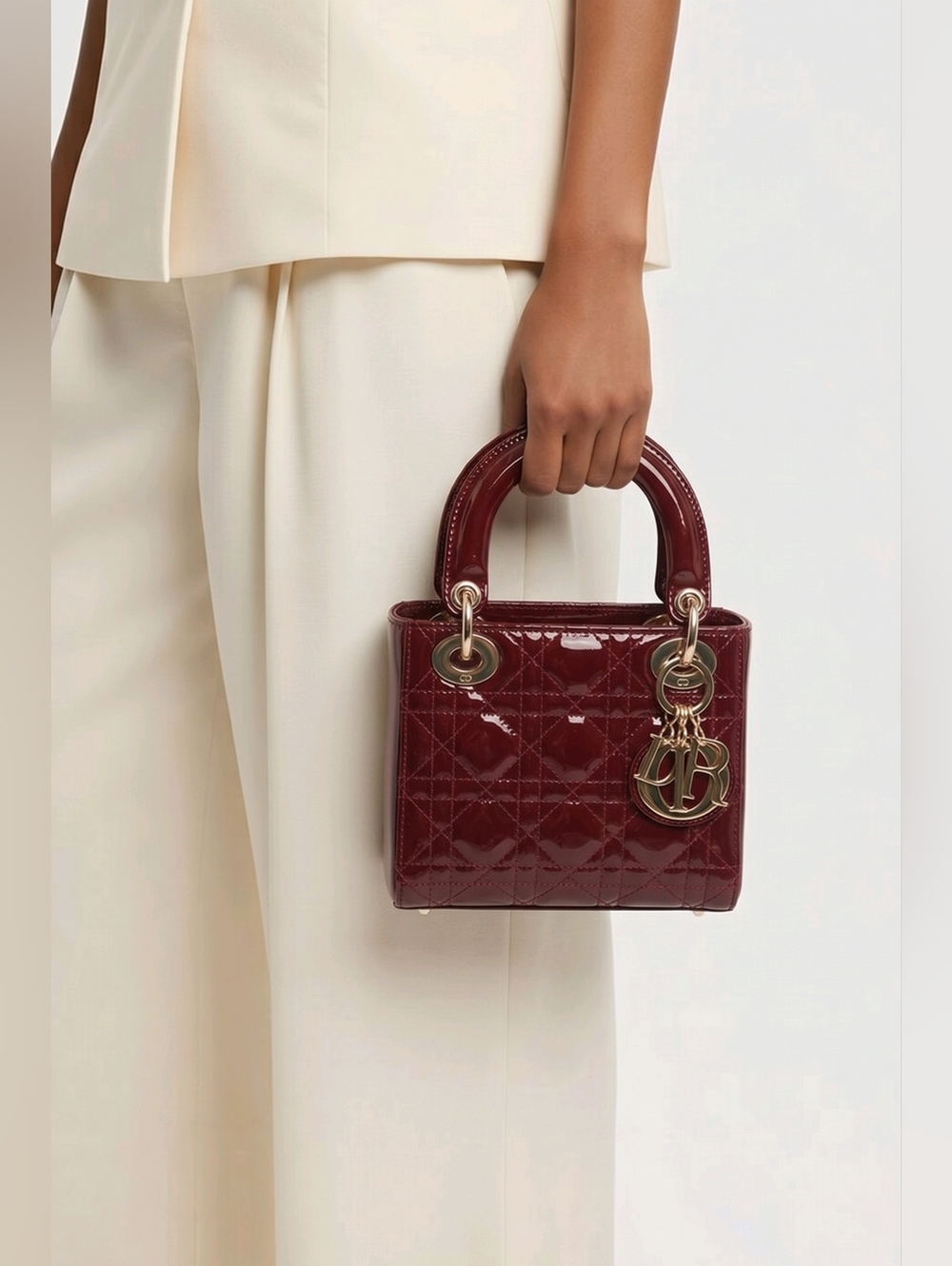 Authentic Christian Dior Mini Lady Dior Bag - Burgundy Patent Cannage GHW - Picture 16 of 16